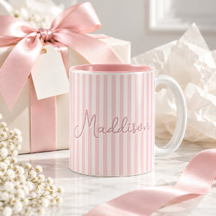 De Café Em Dois Tons Caneca cor-de-rosa listrada fofa e trendy com nome