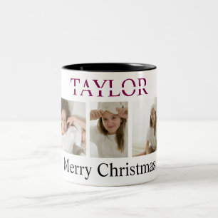 De Café Em Dois Tons Caneca Cor-de-Rosa Natal Feliz – Foto e Nome