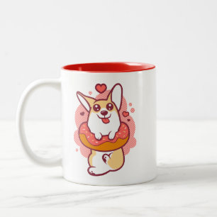 De Café Em Dois Tons Caneca coral do Corgi da rosquinha