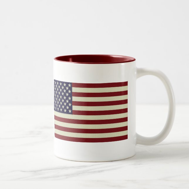 De Café Em Dois Tons Caneca costurada da bandeira do vintage (Direita)