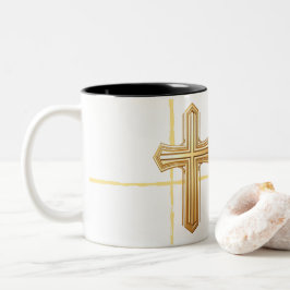De Café Em Dois Tons Caneca Cruz Dourada
