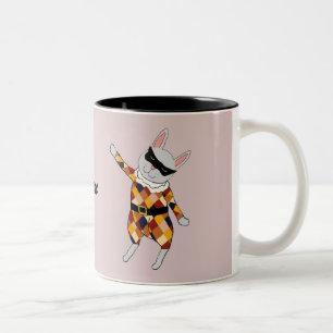 De Café Em Dois Tons Caneca customizável do coelho do Harlequin da