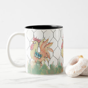De Café Em Dois Tons Caneca da aguarela do galo
