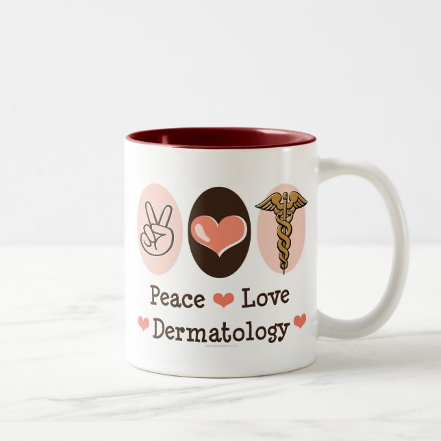 De Café Em Dois Tons Caneca da dermatologia do amor da paz (Direita)