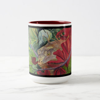 De Café Em Dois Tons Caneca da iguana do dragão da flor
