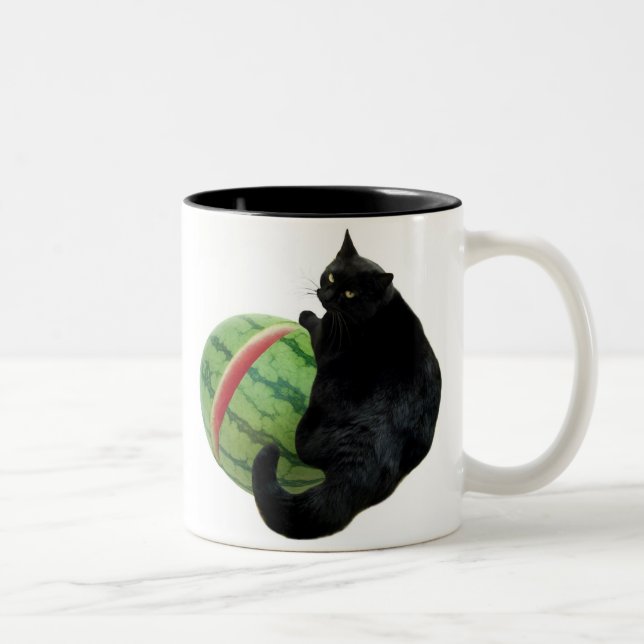 De Café Em Dois Tons Caneca da melancia do gato preto (Direita)
