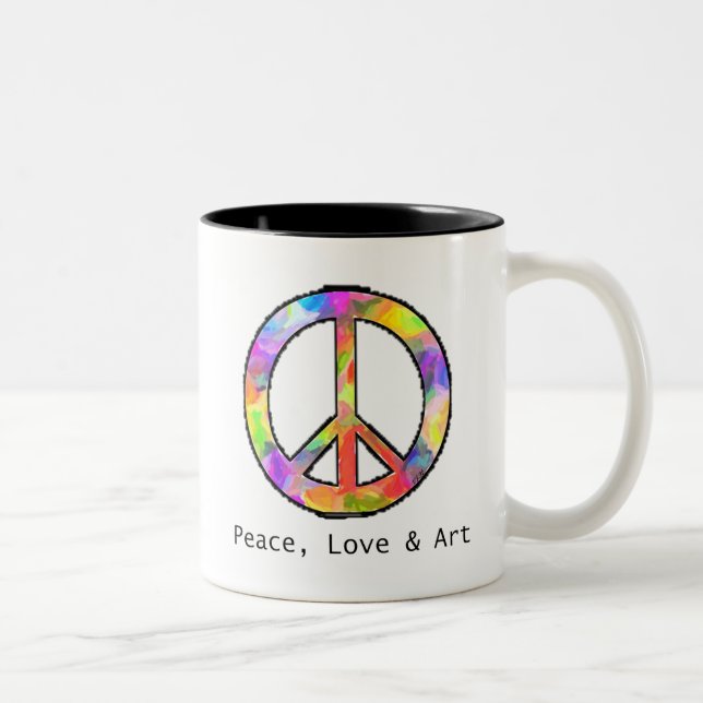 De Café Em Dois Tons Caneca da paz, do amor & da arte (Direita)