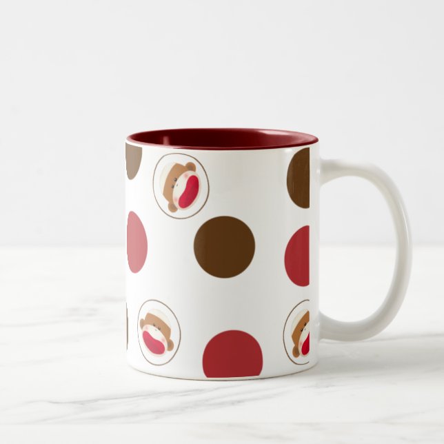 De Café Em Dois Tons Caneca das bolinhas do macaco da peúga (Red&Brown) (Direita)