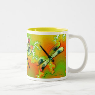 De Café Em Dois Tons Caneca das libélulas e dos Fractals