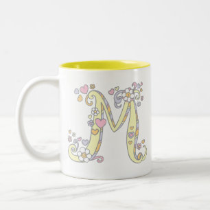 De Café Em Dois Tons Caneca decorativa da arte das flores dos coraçõe