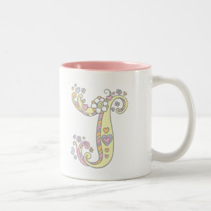 De Café Em Dois Tons Caneca decorativa dos corações e das flores do