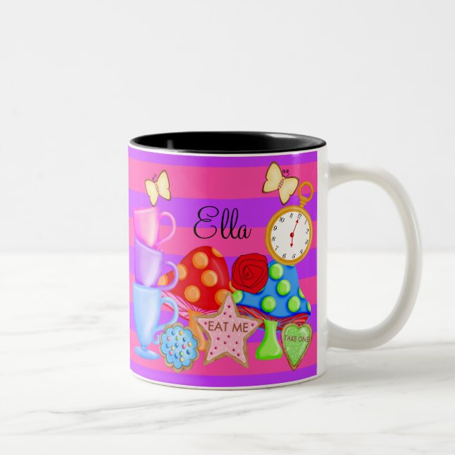 De Café Em Dois Tons Caneca do aniversário do país das maravilhas (Direita)