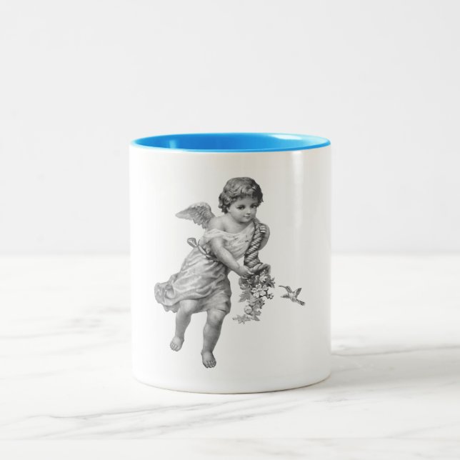 De Café Em Dois Tons Caneca do anjo e do pássaro do zumbido (Centro)