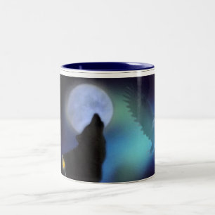 De Café Em Dois Tons Caneca do bebendo do lobo, do Eagle, da lua & do