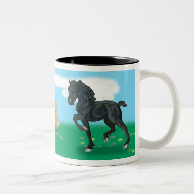 De Café Em Dois Tons Caneca do coelho do potro do cavalo do frisão (Direita)