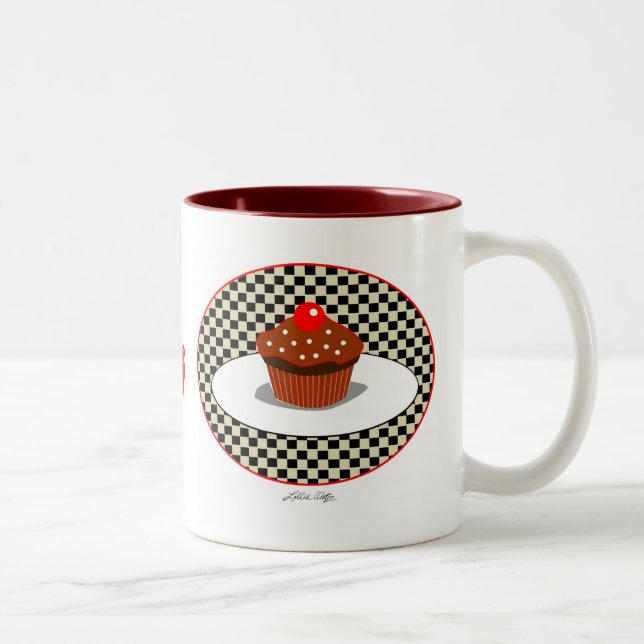 De Café Em Dois Tons Caneca do comensal do cupcake do chocolate (Direita)