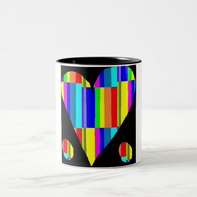 De Café Em Dois Tons caneca do coração do arco-íris (Centro)