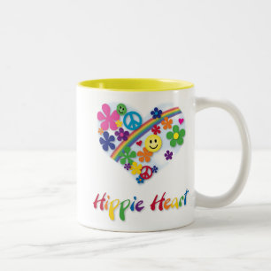 De Café Em Dois Tons Caneca do coração do Hippie