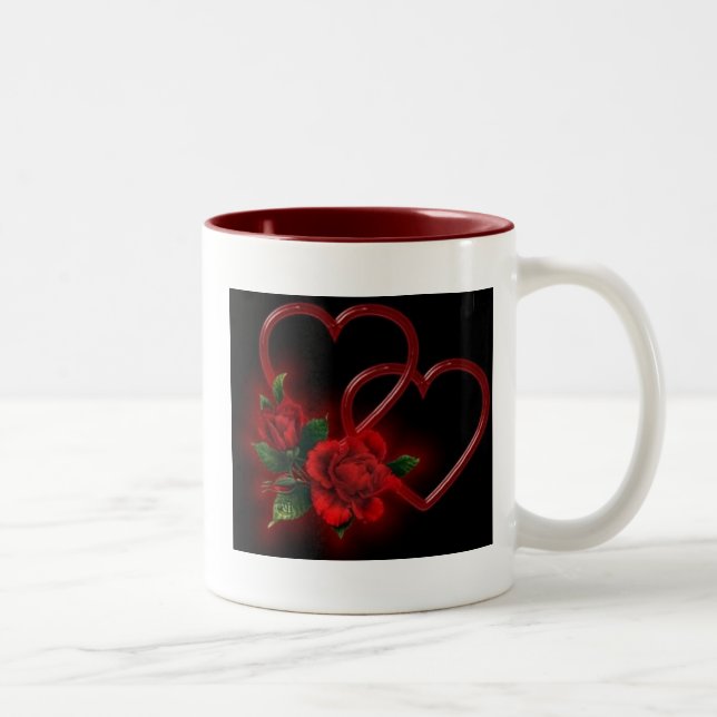 De Café Em Dois Tons Caneca do coração e dos rosas (Direita)