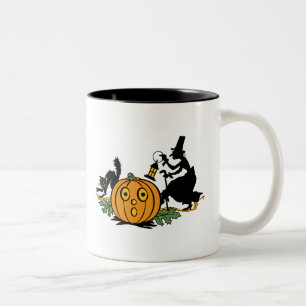 De Café Em Dois Tons Caneca do Dia das Bruxas da bruxa do estilo do