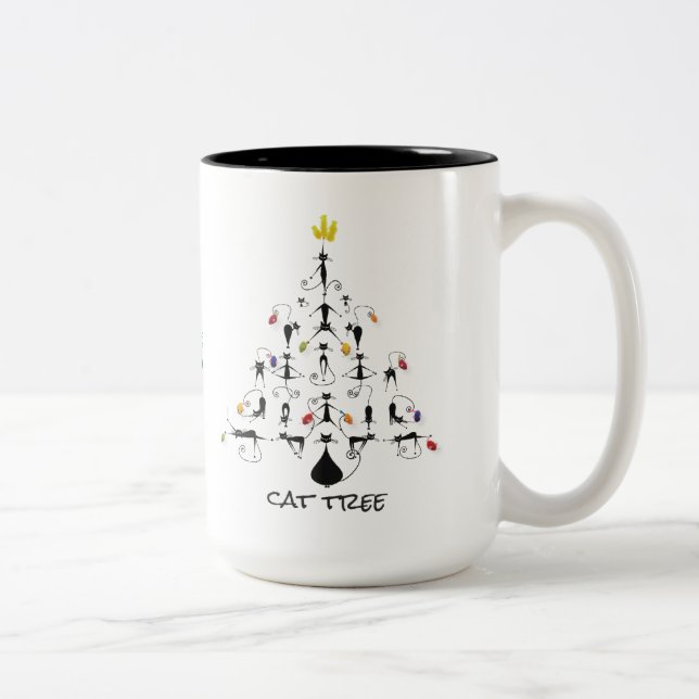 De Café Em Dois Tons Caneca do feriado da árvore do gato (Direita)