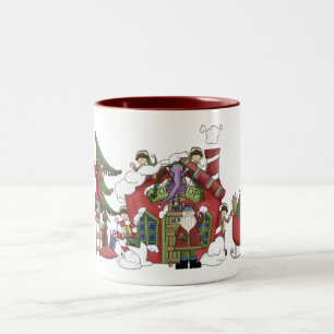 De Café Em Dois Tons Caneca do feriado da oficina do papai noel