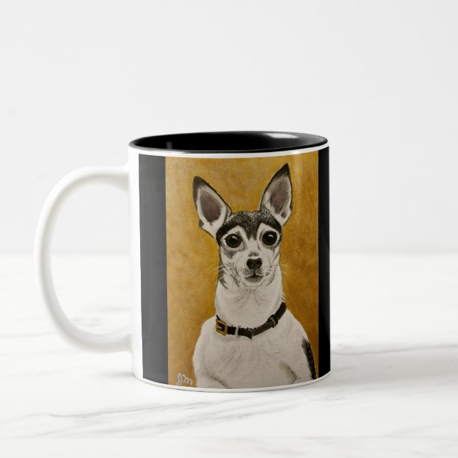 De Café Em Dois Tons Caneca do Fox Terrier do brinquedo (Esquerda)