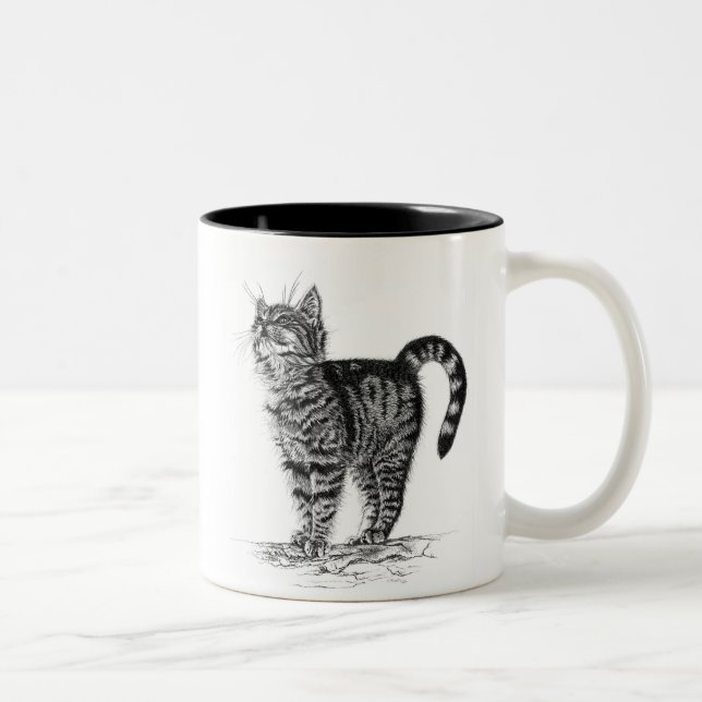 De Café Em Dois Tons Caneca do gatinho do gato malhado (Direita)