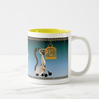 De Café Em Dois Tons Caneca do gatinho e do pássaro