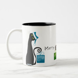 De Café Em Dois Tons Caneca do gato do papai noel