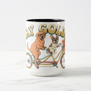 De Café Em Dois Tons Caneca do Golden Retriever Retro & Bulldog Francês