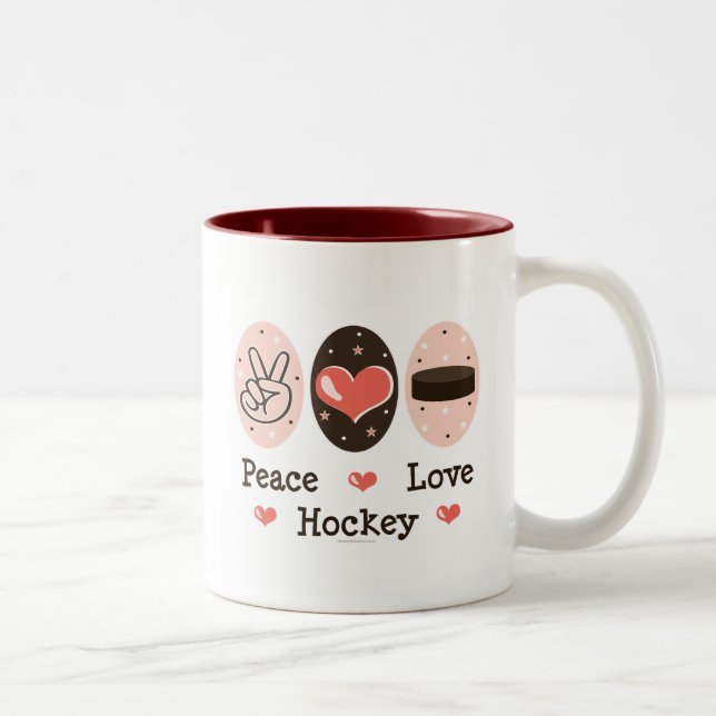 De Café Em Dois Tons Caneca do hóquei do amor da paz (Direita)