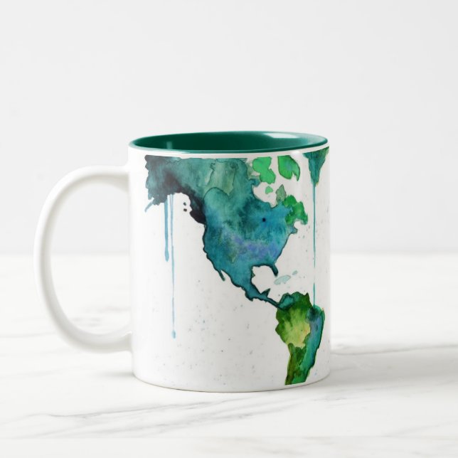 De Café Em Dois Tons Caneca do mundo da aguarela (Esquerda)