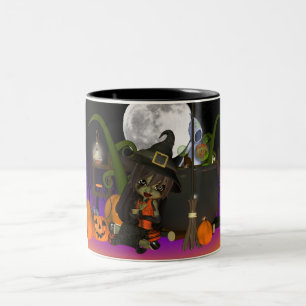 De Café Em Dois Tons Caneca do presente do Dia das Bruxas com a bruxa