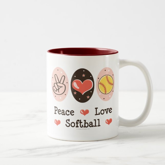 De Café Em Dois Tons Caneca do softball do amor da paz (Direita)