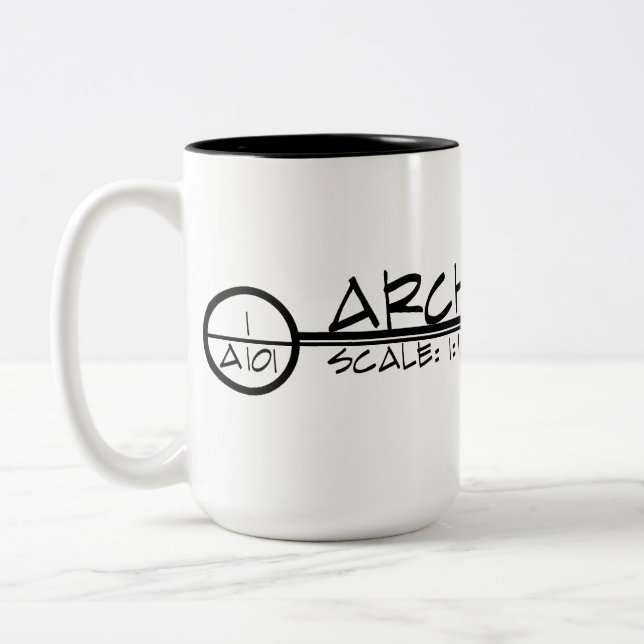 De Café Em Dois Tons Caneca do título do desenho da arquitetura (Esquerda)