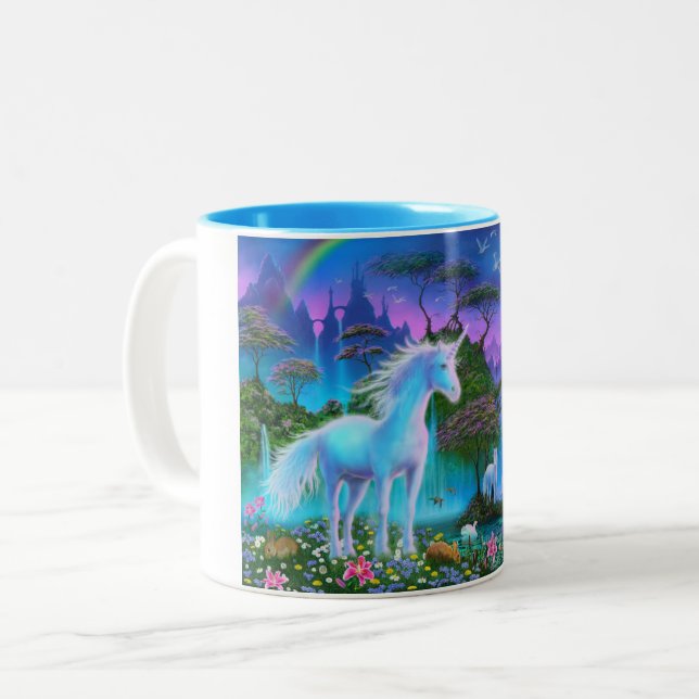 De Café Em Dois Tons Caneca do unicórnio (punho branco) (Frente Esquerda)