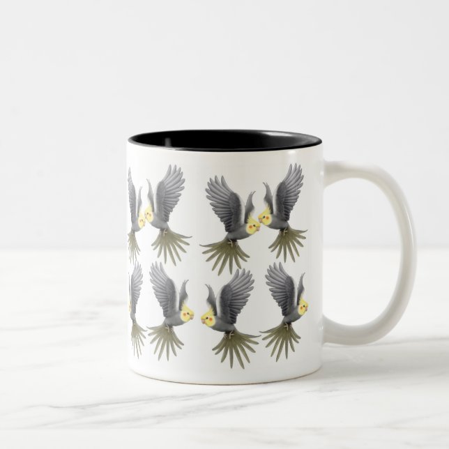 De Café Em Dois Tons Caneca dos Cockatiels do vôo (Direita)