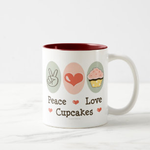 De Café Em Dois Tons Caneca dos cupcakes do amor da paz