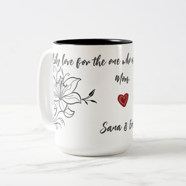 De Café Em Dois Tons Caneca Elegante do Dia das Mães com Lírio (Frente Esquerda)