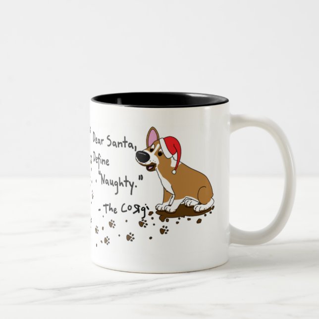 De Café Em Dois Tons Caneca enlameada do Corgi do Natal (Direita)