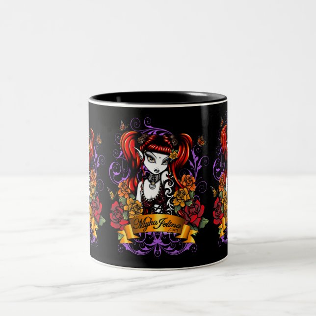 De Café Em Dois Tons Caneca escura Tattooed rosa da fantasia do país (Centro)