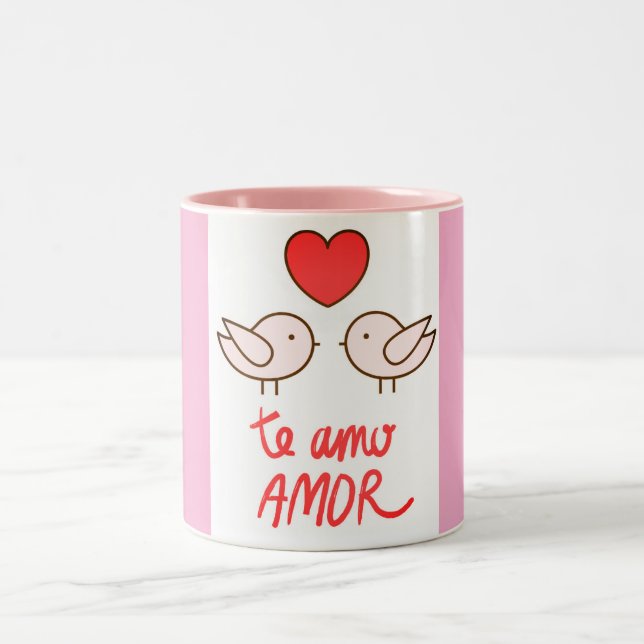 De Café Em Dois Tons caneca estampada ´pássaros romântica com coração (Centro)