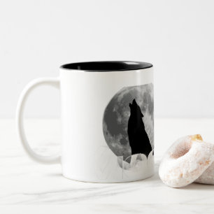 De Café Em Dois Tons Caneca Estética Y2K com Lobo Uivando para a Lua Ch