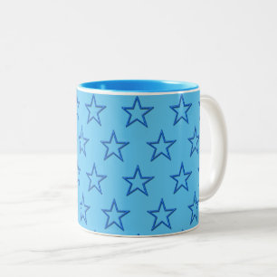 De Café Em Dois Tons Caneca - Estrelas Azuis no Azul Claro