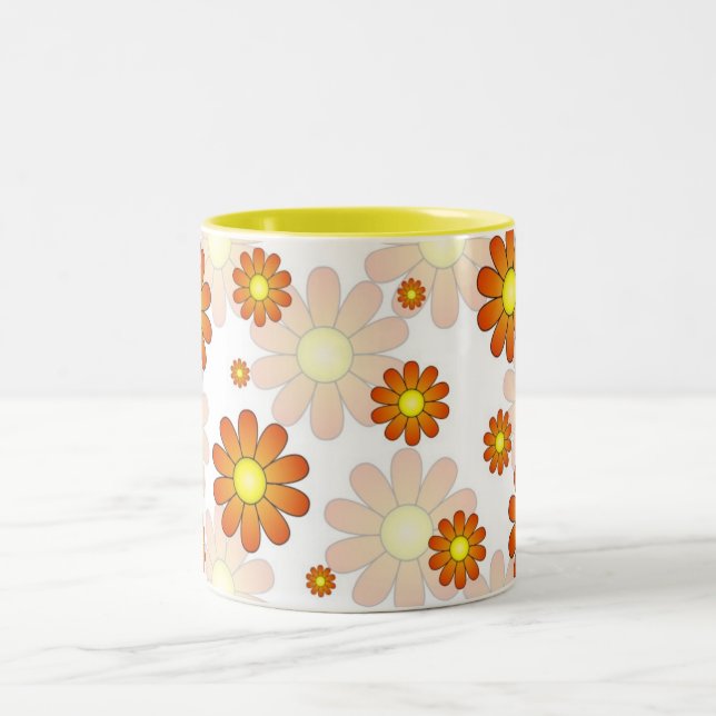 De Café Em Dois Tons Caneca feliz da flor da primavera (Centro)