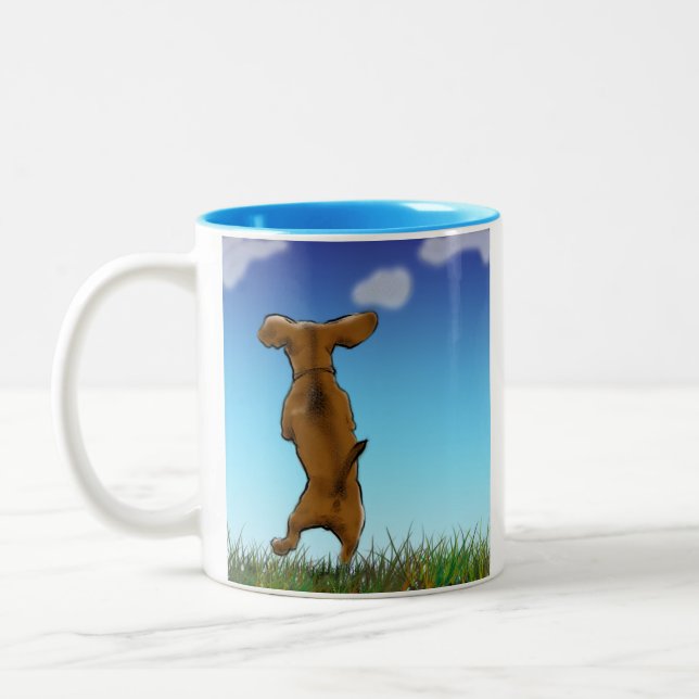De Café Em Dois Tons Caneca feliz do Dachshund (Esquerda)