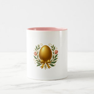 De Café Em Dois Tons Caneca - Feliz Páscoa (Caneca Rosa & Ovo Dourado)