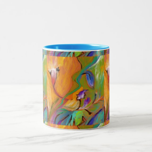 De Café Em Dois Tons CANECA floral abstrata colorida (Centro)