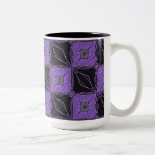 De Café Em Dois Tons Caneca floral abstrata preta e do roxo dos